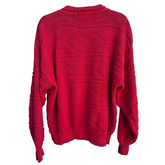 Private Club Vintage Mens Red Crew Neck Preppy Geometric Knit Grandpa Sweater L - Picture 7 of 9